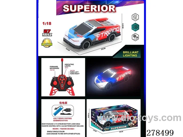 1:18 4ch RC Race Car with Lights (27MHz, Batteries Included)