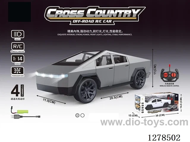 Tesla 4ch 1:14 Cyber Pickup RC Car with Lights (Batteries Included) 2 colors