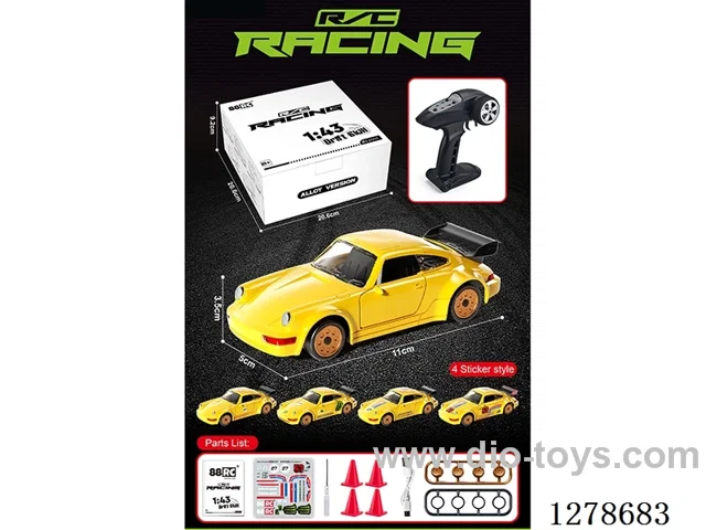 1:43 4WD Gyro-Stabilized Die-Cast Full-Scale Porsche 911 Drift RC Car (Yellow) Battery Included