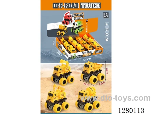 Dual-Inertia 4WD City Construction Vehicles (4 mixed, Large Wheels) 12PCS