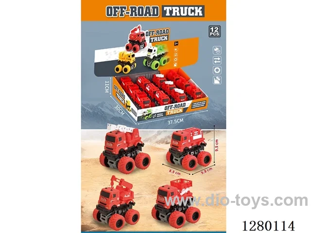 Dual-Inertia 4WD City Fire Truck (4 mixed, Large Wheels) 12PCS