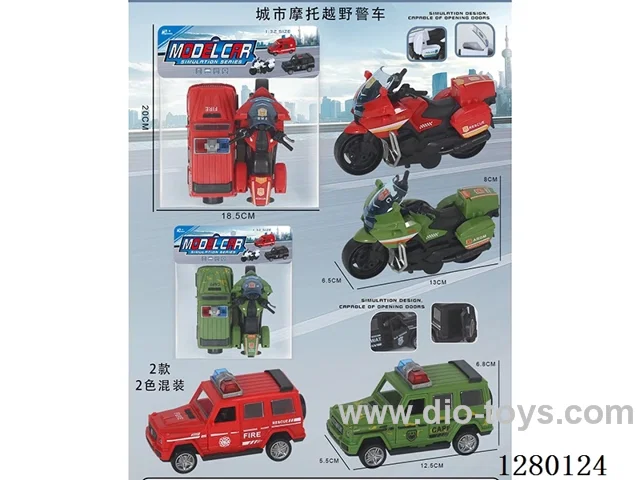 Urban Off-Road Motorcycle Police Inertia Model Car (Openable Doors) 2 Styles, 2 Colors (12-Pack)