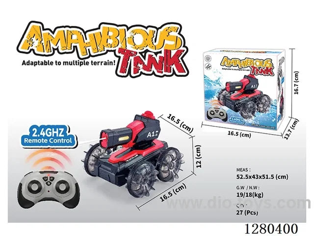 2.4G RC Amphibious Vehicle (Red) with Lights/Water Spray Function, Battery Included