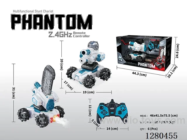 2.4G RC Multi-Function Stunt Car (White/Blue) W L/M/spray, Battery Included