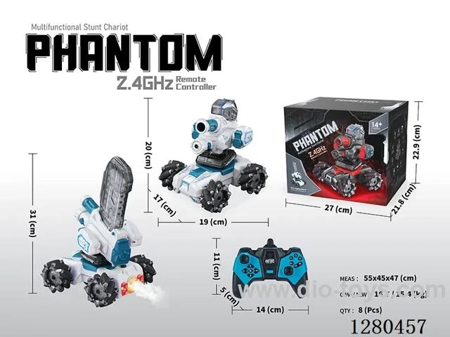 2.4G RC Multi-Function Stunt Car (White/Blue) W L/M/spray, Battery Included