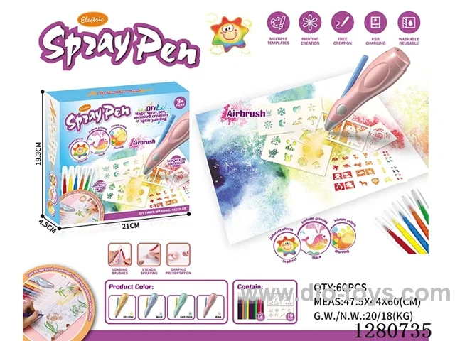 Electric Airbrush Set: Airbrush and Washable Watercolor Pens