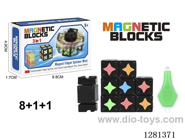 Glow-in-the-Dark Magnetic Spinner (Pointed Corners) (Round Magnets) 8 Magnetic Blocks + 1 Spinner + 1 Light