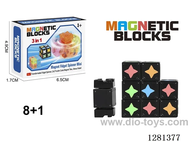Glow-in-the-Dark Magnetic Spinner (Pointed Corner) (Round Magnet) 8 Magnetic Blocks + 1 Spinner