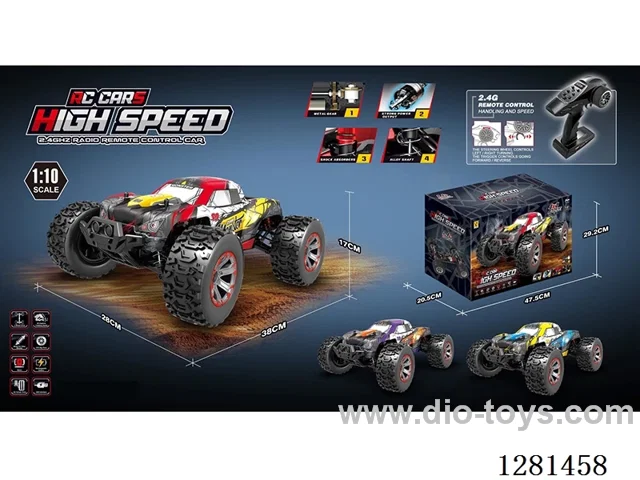1:10 Scale High-Speed Car with 550 Brushed Motor and Plastic Chassis (Includes Battery)