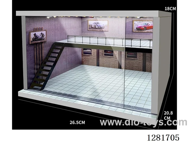 Realistic Dust-Proof Double-Deck Garage with Lights (Compatible with 1/64, 1/43, 1/36, and 1/32 Scale Car Models)