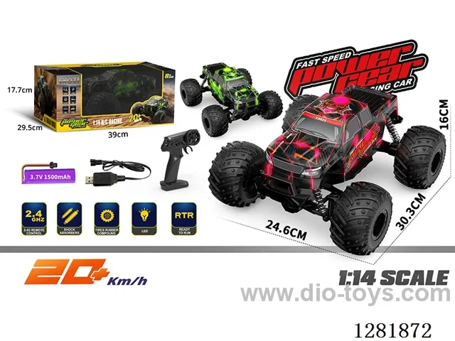 1:14 Monster Truck (Translucent Body) Red/Green (Battery Included)