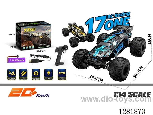 1:14 Monster Truck (Translucent Body) Yellow/Blue (Battery Included)