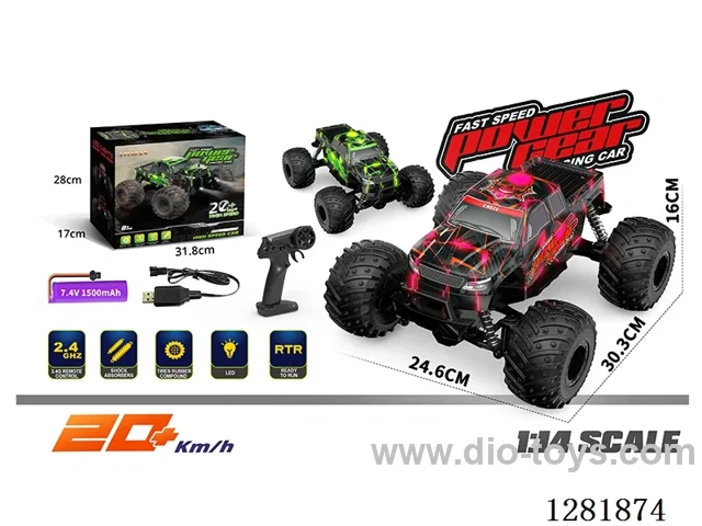 1:14 Monster Truck (Transparent Body) Red/Green (Battery Included)