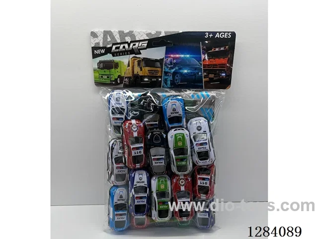 Police Car + Fire Truck Metal pull back Cars + Map (21PCS)