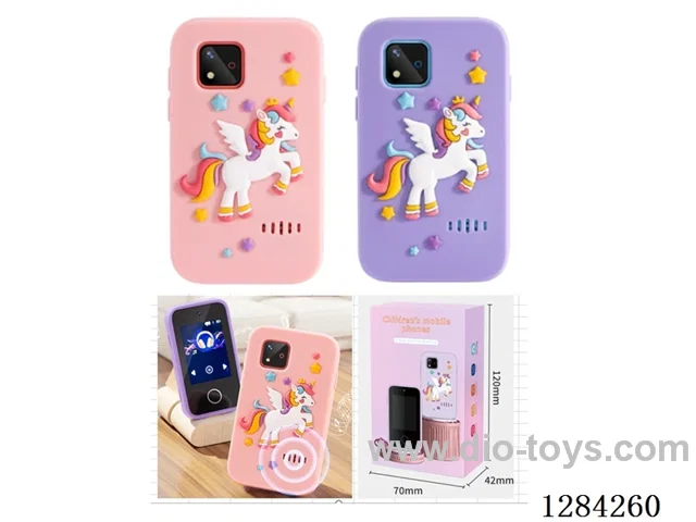 Toy cell phone / 2.8-inch display / Touchscreen / 14 built-in languages / Photo and video capture / Games / Alarm clock / Flashlight / Calculator / SD card support included battery