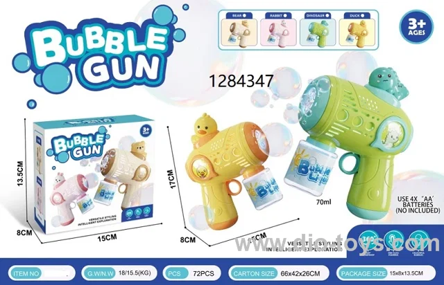 Cartoon Bubble gun toy with bear doll head in color box