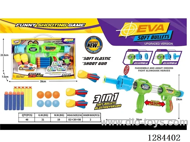 Soft Ball Gun + Air-Powered Gun: Rocket Launcher + EVA Balls + EVA Soft Balls (3-in-1 Function)