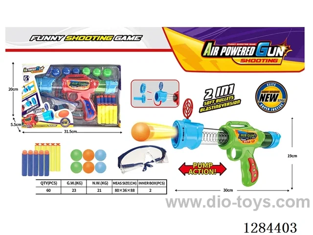 Soft Ball Gun + Air-Powered Gun: EVA Balls + EVA Soft Balls + Safety Goggles (2-in-1 Function)