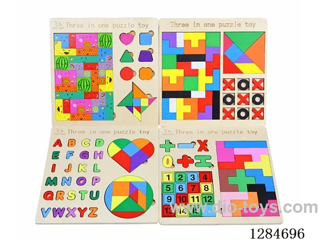Wooden 3-in-1 Building Block Puzzle Assortment