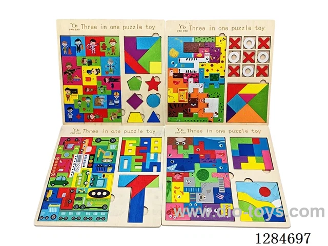 Wooden 3-in-1 Building Block Puzzle Assortment