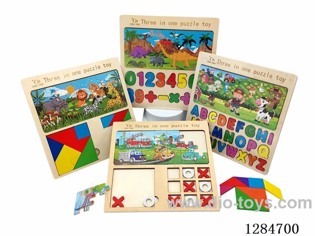 Wooden 3-in-1 Building Block Puzzle Assortment