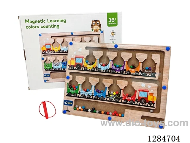 Wooden Train Maze Pen-and-Bead Game