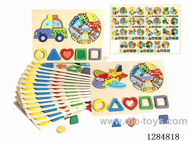 Wooden Animal Traffic Shape Puzzles (3-in-1, Various Styles)