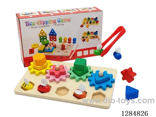 Wooden Bee Catching/Rotating Stacking Game 2-in-1