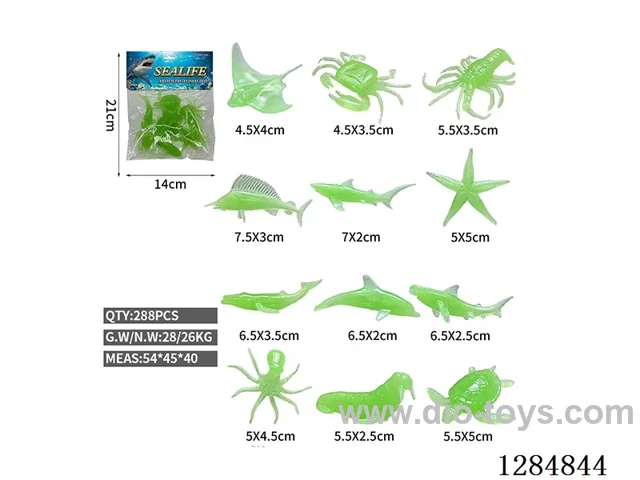 12 Small Solid Glow-in-the-Dark Sea Animals
