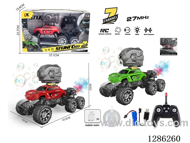 1:16 27MHz RC 7ch 6-wheel rock crawler + RC bubble turret + sprayer + one-button demo + 1 bottle of bubble solution + spotlight + water-filled sprayer bottle (Batteries Included)