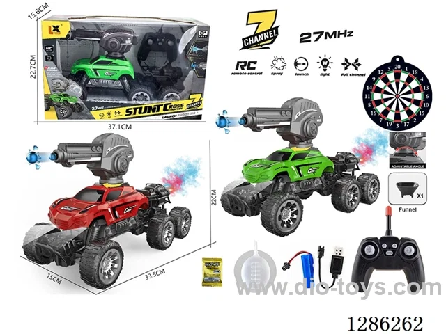 1:16 27MHz RC 7ch 6-Wheel Rock Crawler + RC Water Blast Turret + Spray Function + One-Button Demo + 1 Pack of Dry Water Blast Ammo + 1 Loading Funnel + Spotlight + Spray Bottle for Refilling (Battery Included)