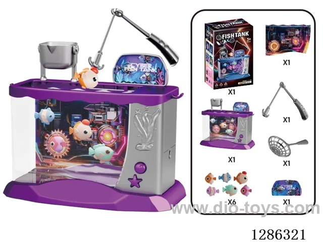 Electric Toy Fish Tank (Purple) with 6 Fish (Random) — Battery Not Included