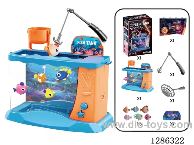 Electric Toy Fish Tank (Light Blue) with 6 Fish (Random) — Battery Not Included