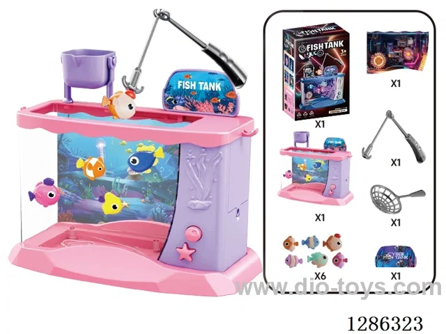 Electric Toy Fish Tank (Pink) with 6 Fish (Random) — Battery Not Included