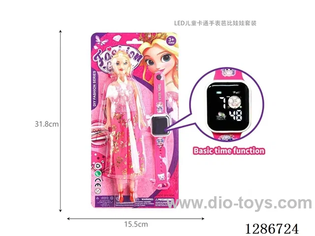 LED Children's Cartoon Watch Barbie Doll Set