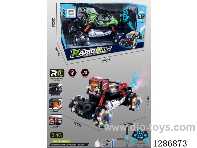 1:16 2.4G Dual Remotes 13ch RC Stunt Car W L/M/ Spray (GCC)included battery