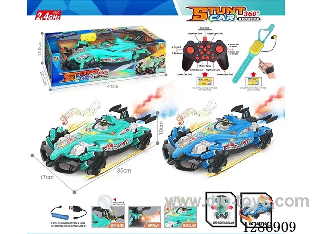 2.4G 1:12 13ch Dual-Controller Stunt Car W L/M/spray (Battery Included) – Assorted Colors: Blue, Green (GCC)