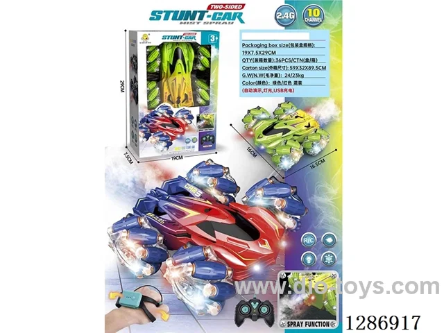 Dual-Remote Control RC Drift Stunt Reversible Car W L/M/ Spray(Wristwatch Remote)
