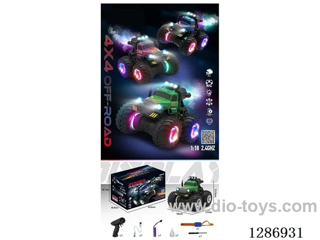 1:18 2.4G RC Stunt Big-Wheel Classic Tractor W L/M/spray included battery (Dual Remote Control) (Blue, Purple, Green)