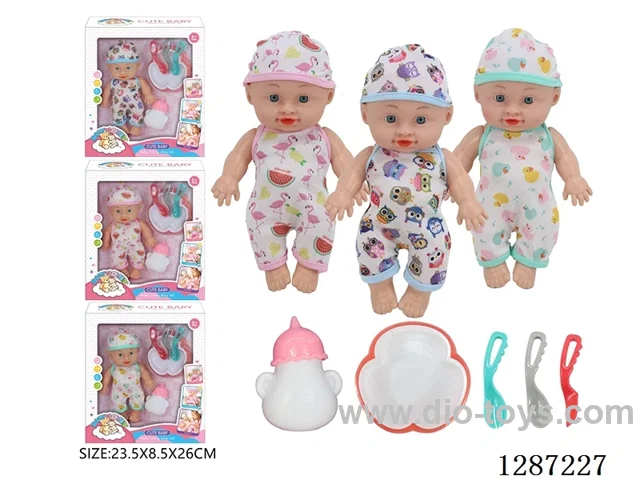 3 mixed 10-Inch Doll Set (Bottle + 4-PCS Tableware Set)