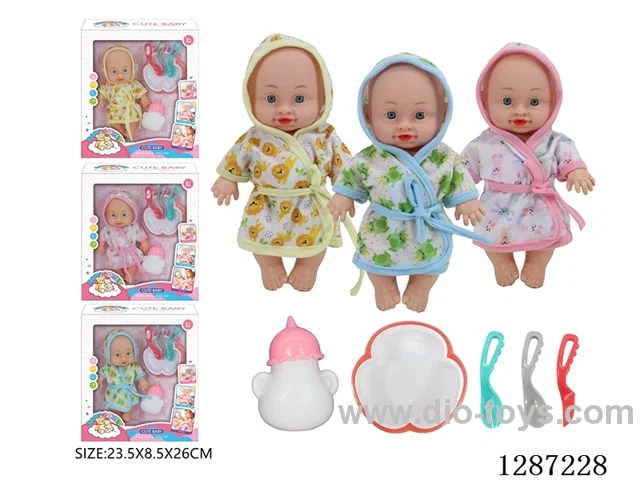 3 mixed 10-Inch Doll Set (Bottle + 4-PCS Tableware Set)