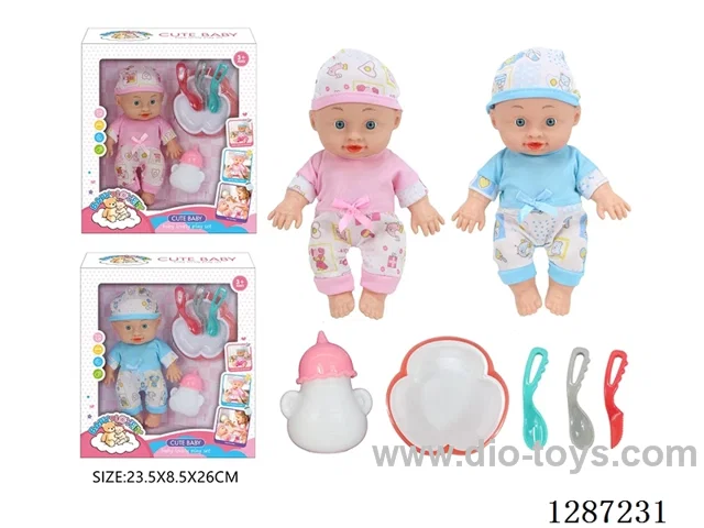 2 mixed 10-Inch Doll Set (Bottle + 4-PCS Tableware Set)
