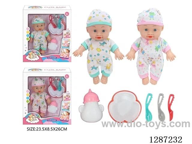 2 mixed 10-Inch Doll Set (Bottle + 4-PCS Tableware Set)