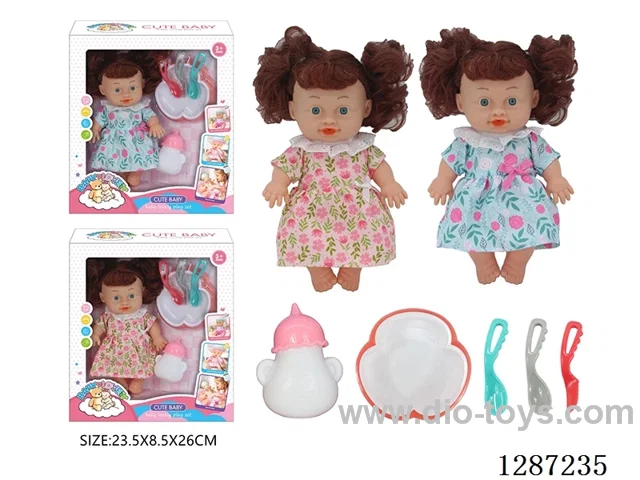 2 mixed 10-Inch Doll Set (Bottle + 4-PCS Tableware Set)