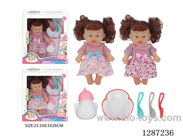 2 mixed 10-Inch Doll Set (Bottle + 4-PCS Tableware Set)