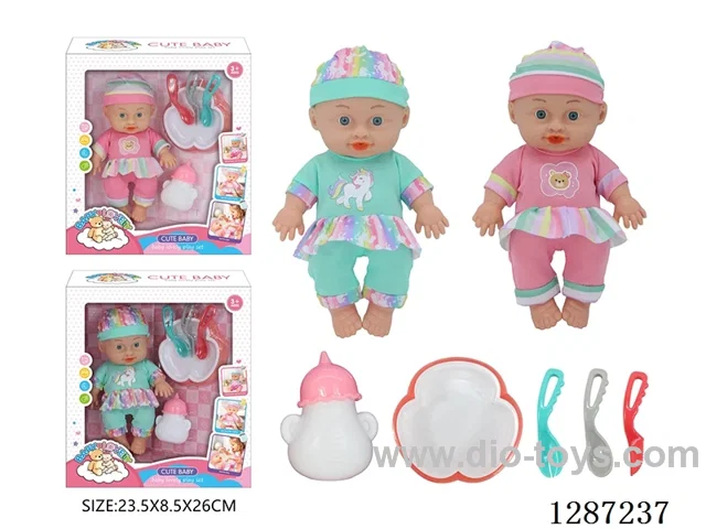 2 mixed 10-Inch Doll Set (Bottle + 4-PCS Tableware Set)