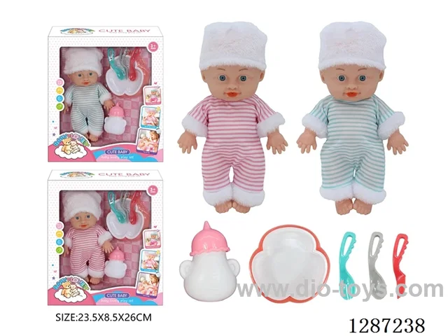 2 mixed 10-Inch Doll Set (Bottle + 4-PCS Tableware Set)