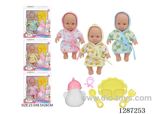 3 mixed 10-Inch Doll Set (Bottle + Pacifier + 3-PCS Tableware Set)