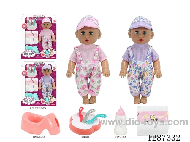 2 mixed 14-inch Moving-Eye Doll Drinking & Peeing (Doll + Diaper + Bottle + 4-PCS Meal Set + Potty) with 12 IC Sounds (included battery)