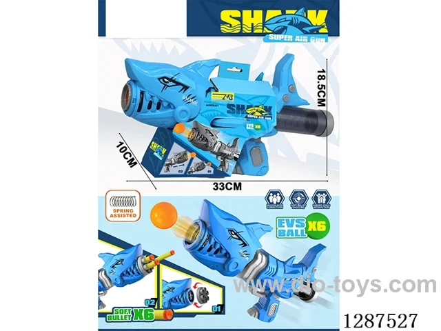 Spring-Powered Shark (Blue) Dual-Use Air-Powered Gun (6 balls, 6 EVA bullets)